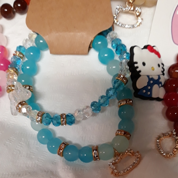 NEW Hello Kitty Bracelet Pink beads Silver CZ Sanrio charm NWT Handmade NWT - Picture 11 of 13